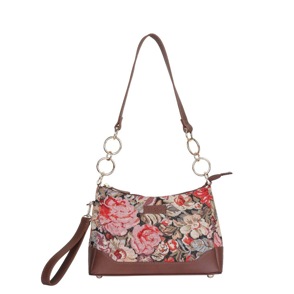Ladies' Floral Pattern Tapestry Fabric Sling Shoulder Bag, Satchel Purse
